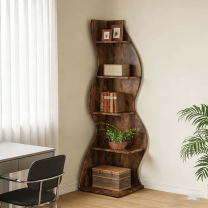 Eckregal, Modernes 5-Etagen Wand-Eck-Bücherregal, Stilvolles kleines Eck-Bücherregal-Aufbewahrungsregal Pflanzenständer mit einzigartiger Form für Abstellraum, Büro, (1 Stk., Weiß), Mini-Bücherregal, Regale für Abstellraum, Schmales Bücherregal, Holz-Büch