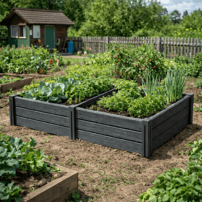 Gartenbeet, Hochbeet, Gartenkasten, braun, anthrazit, quadratisch, modular, schnelle Montage, 61 x 61 x 46 cm