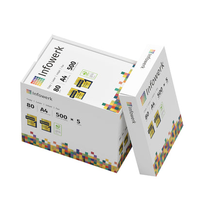 Infowerk Druckerpapier Kopierpapier 2500 Blatt 5 x 500 A4 80g Premium Weiß PEFC zertifiziert