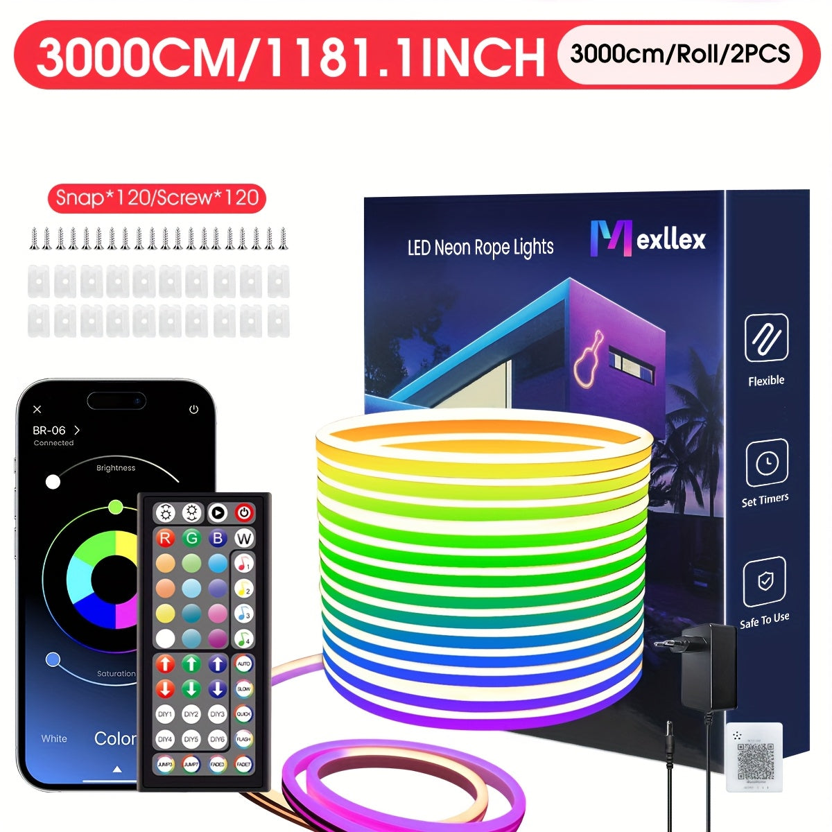 30m/20m/15m/10m/5m RGB Neonlichtstreifen mit Musik-Synchronisation, 24V flexibler Lichtstreifen mit App  Fernbedienung, Outdoor IP"67" Lichtstreifen, geeignet für Schlafzimmer, Zimmer  Außendekoration
