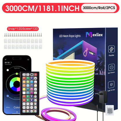 30m/20m/15m/10m/5m RGB Neonlichtstreifen mit Musik-Synchronisation, 24V flexibler Lichtstreifen mit App  Fernbedienung, Outdoor IP"67" Lichtstreifen, geeignet für Schlafzimmer, Zimmer  Außendekoration
