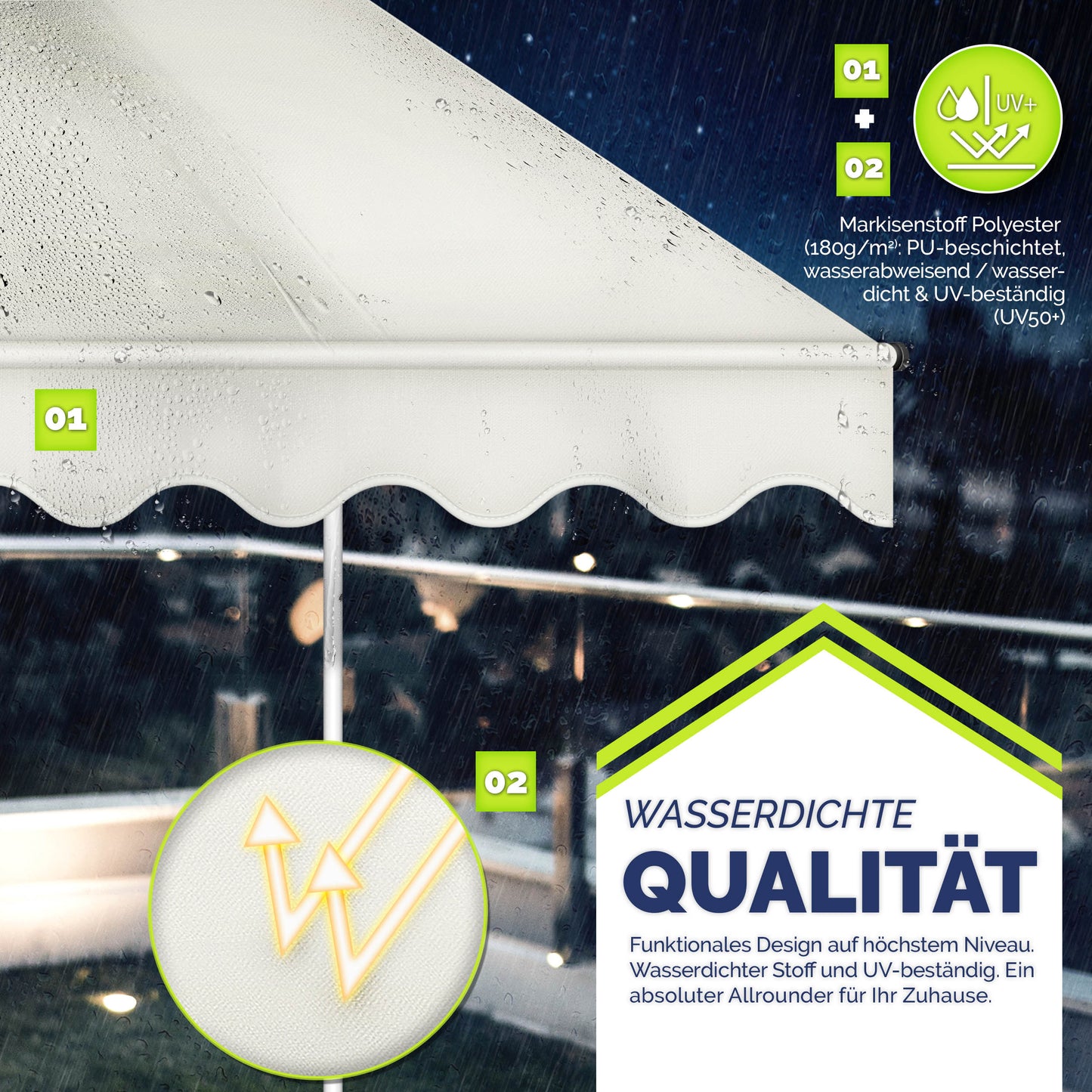 tillvex® Klemmmarkise Balkon mit Handkurbel | Balkonmarkise ohne Bohren | Markise UV-beständig & höhenverstellbar | Sonnenschutz Terrasse Wasserfest