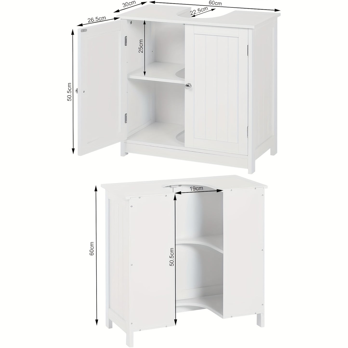 1 Stück Waschtischschrank, Doppelte Tür Badezimmer Schrank, Weißer MDF Waschbecken-Schrank 60 x 60 x 30 cm, Landhausstil