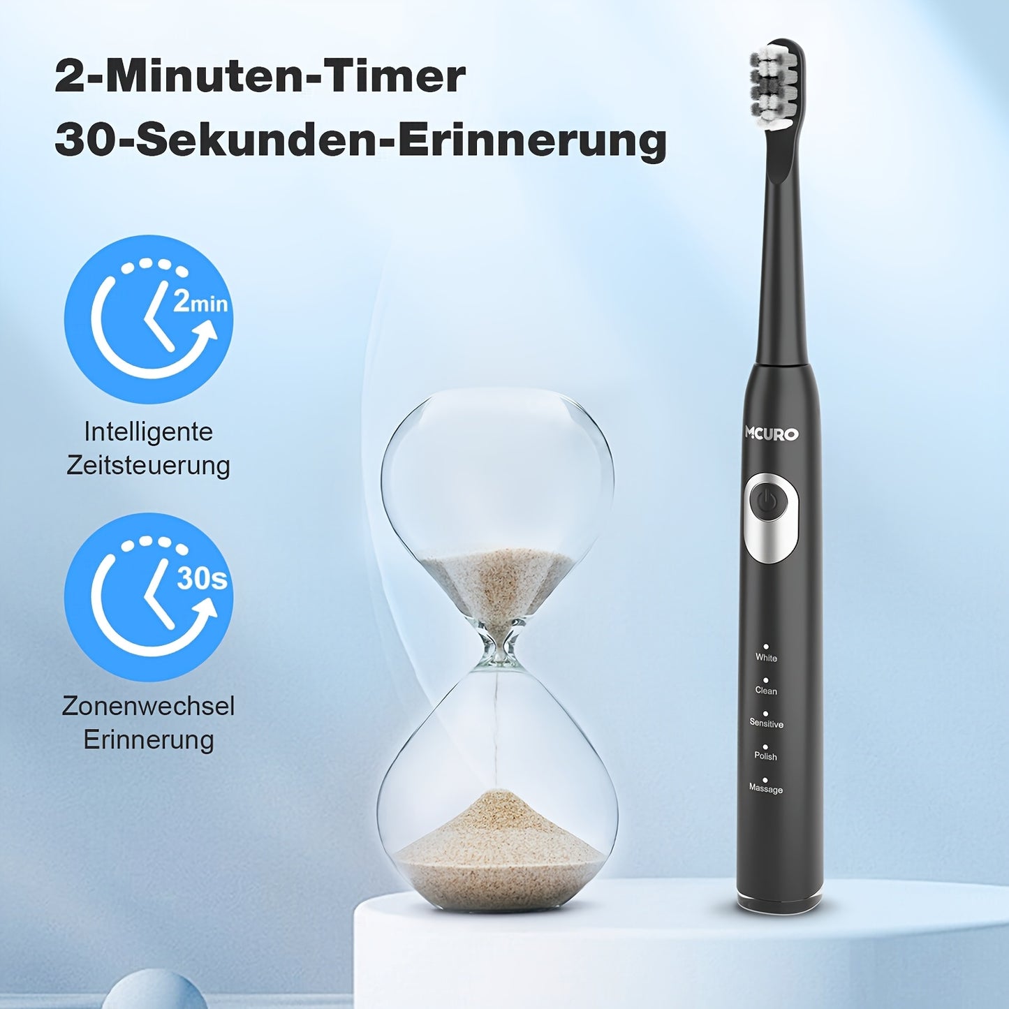 Sonic Elektrische Zahnbürste für Erwachsene mit intelligenten Modi & USB-aufladbar, Schallwellentechnologie geeignet für empfindliche Zähne & Zahnfleisch, weiche Borsten, 6 Bürstenköpfe, Reiseetui & Wandhalterung, geeignet für Reisen, Weihnachtsgeschenke