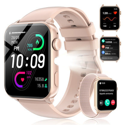 Neu 2025 – Upgraded Damen Smartwatch kompatibel mit Smartphones, Wireless 5.3 Smartwatch mit kabellosem Telefonieren/Schlaftracker/KI-Stimme, 100 Tage Akkulaufzeit, Sportarmbänder, großes Display, 120+ Modi, 350mAh Akku für Outdoor