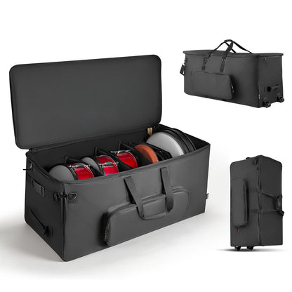 VEVOR Elektronisches Schlagzeug-Tasche, 600D, Gepolsterte Schlagzeugtasche mit Rädern, Großes 920 x 420 x 410 mm Innenraum, Leichte Reisekoffer mit Abnehmbaren Trennwänden und Mehreren Taschen, für E-Schlagzeug, Schwarz