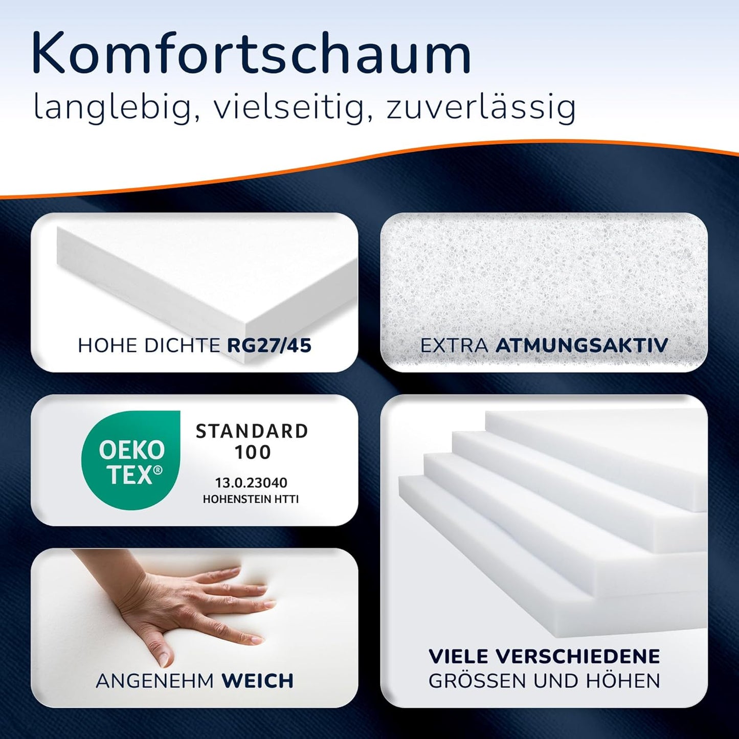 Matratzenauflage & Universelle Schaumstoffplatte (2-15 cm Höhe) – 40/60/80/90/140/160x200 cm & weitere Größen – Polsterschaum für DIY, Betten, Sitzbank, Wohnmobil & Garten – Formstabil & Atmungsaktiv – Made in Germany
