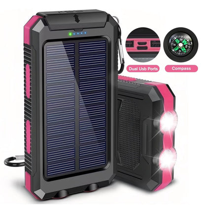 25800mAh Solar-Powerbank, tragbares Ladegerät Solar-Handy-Ladegerät mit 2 LED-Taschenlampen & Kompass, Akku-Pack-Powerbank für Outdoor, für Camping, Reisen, Smartphones