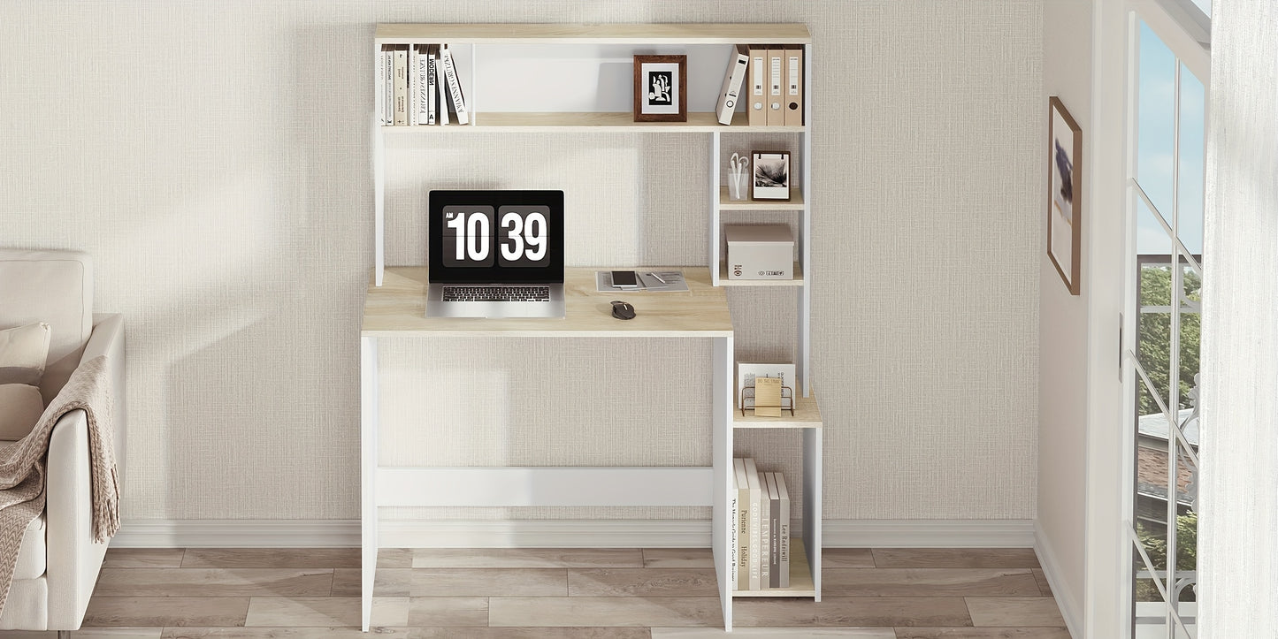 1 Stück Schreibtisch, Computertisch mit Regal, 5 Ablagen, Arbeitstisch, Spiel-Tisch mit Aufbewahrung, Geeignet für Zuhause oder Büro oder Wohnzimmer