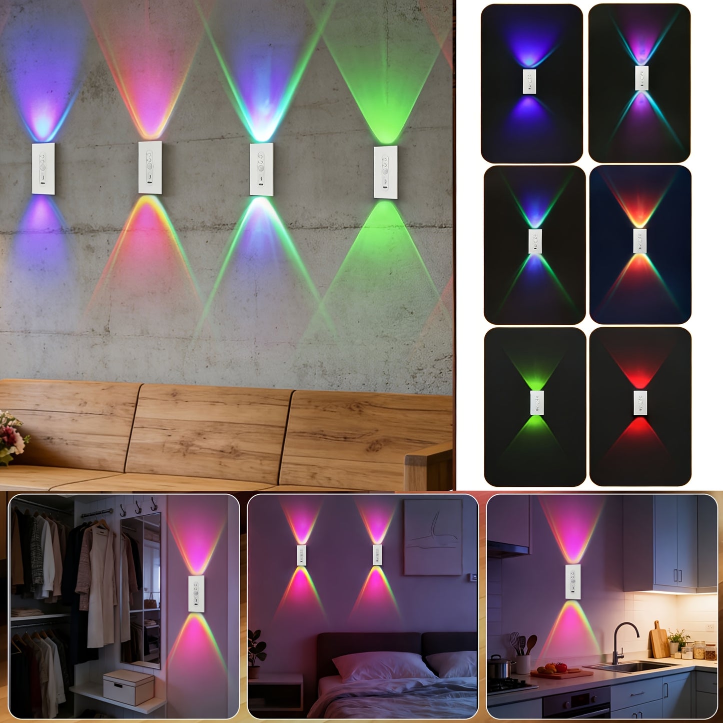 2/4 Stück Magnetische LED Bewegungsmelder Wandleuchte, Dimmbar 8 Farben, RGB Warmes Orange Leuchten, Geeignet für Deko Schlafzimmer, Wohnzimmer, Küchen, Bars, Treppen, Spielzimmer, Korridore und Partys, Korridor- USB/Batteriebetrieben, Nachtlicht Dekorati
