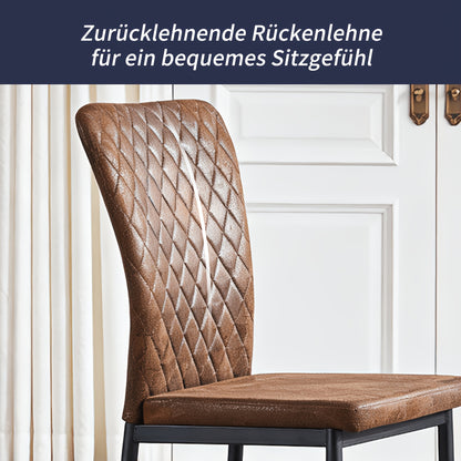 Esszimmerstühle Set aus 4/6 Stück – Samt/Kunstleder, ohne Armlehnen, hohe Rückenlehne, gepolsterter weicher Sitz mit schwarzen Metallbeinen für Esszimmer, Küche
