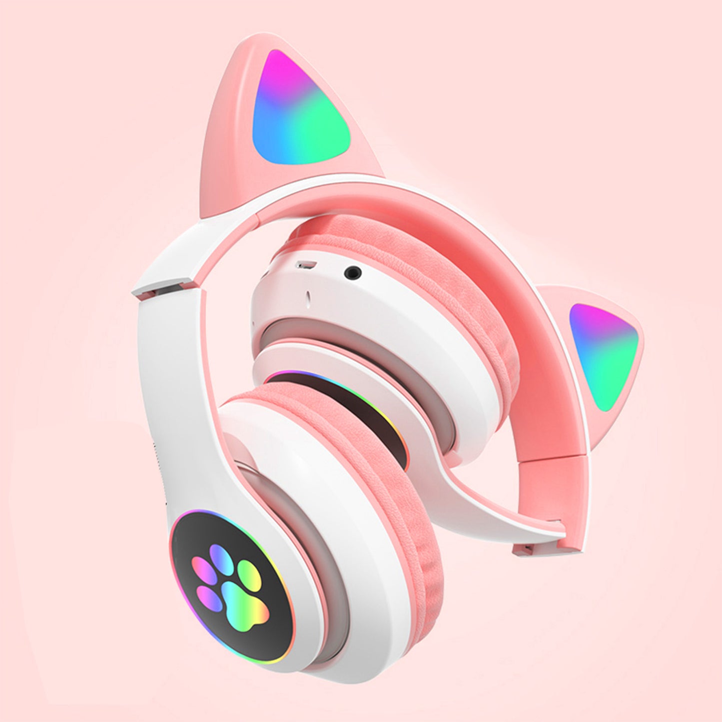 Kabellose Kopfhörer Retoo Techpro, Kinderkopfhörer, Katzenohren, RGB, Musik, Eingebauter Micro SD-Kartenleser, Eingebauter Akku, Kopfhörer, Hochwertiges Klangbild, Bis zu 6 Stunden Betriebszeit, Bis zu 18 Stunden Standby-Zeit, 2H Ladezeit, Jack-Eingang, Ü