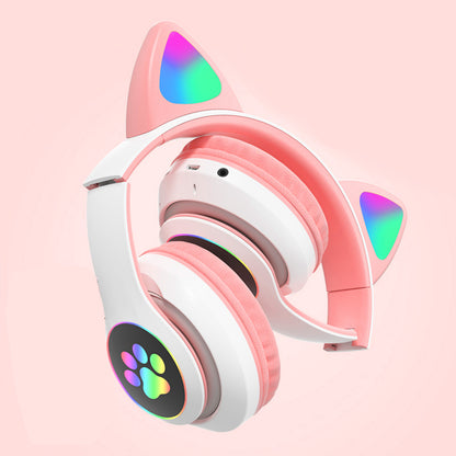 Kabellose Kopfhörer Retoo Techpro, Kinderkopfhörer, Katzenohren, RGB, Musik, Eingebauter Micro SD-Kartenleser, Eingebauter Akku, Kopfhörer, Hochwertiges Klangbild, Bis zu 6 Stunden Betriebszeit, Bis zu 18 Stunden Standby-Zeit, 2H Ladezeit, Jack-Eingang, Ü