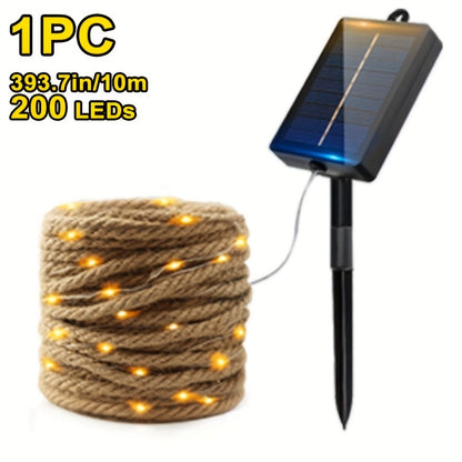 1 Stk./2 Stk. 200/100 LED Vintage Seil Hanf Lichterkette, Solarbetriebene Feenlampe mit 8 Blinkmodi, IP65 Semi-Flush Mount Rasenlampe für Außenbereich Garten Terrasse Camping Weihnachtsbaum Café Hochzeit Party Neujahr Festliche Ambiente Deko LED Beleuchtu