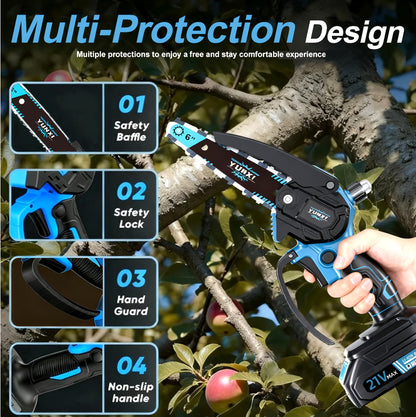 Neu verbesserte kabellose Mini-Kettensäge, Gartensäge, komplette mit Akku und Ladegerät, für Baumschnitt, Holzbearbeitung, Gartenarbeiten und Gartenpflege. Die ideale Wahl für Profis und Hobbybastler. Handgeführte elektrische Säge. Optional.