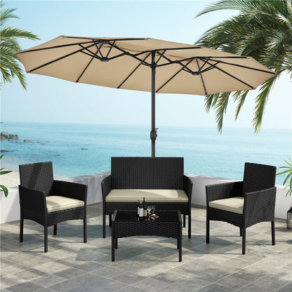 Costoffs 4-er Balkonmöbel Set Gartenmöbel Set Terassenmöbel Außen aus Polyrattan mit 2er Sofa 2 Stühle Tisch und Sitzkissen für Garten Terrasse Balkon