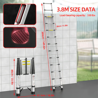 150kg Edelstahl Leiter, 4.4m 3.8m 3.2m 2.6m Teleskop Faltleiter, Tragbare Sicherheitsleiter, Geeignet für Renovierungsleiter für Zuhause, Stufenleiter Faltbar, Tragbare Leiter, Gartenbeschneidungs Zugang, Verstellbare Stufenleiter