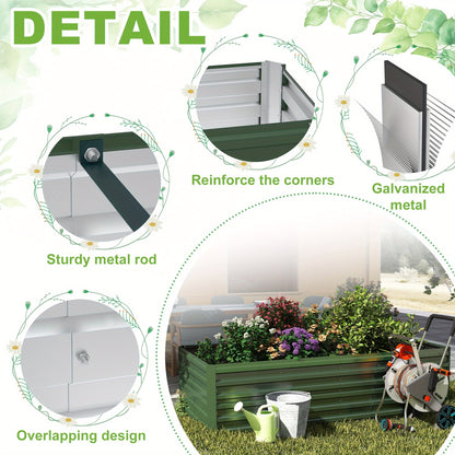 Hochbeet-Set – Pflanzkasten für Gemüse & Blumen im Freien – Rechteckiges Kräuterhochbeet für Garten, Terrasse – Grün/Schwarz/Silbrig – 4 Größen wählbar