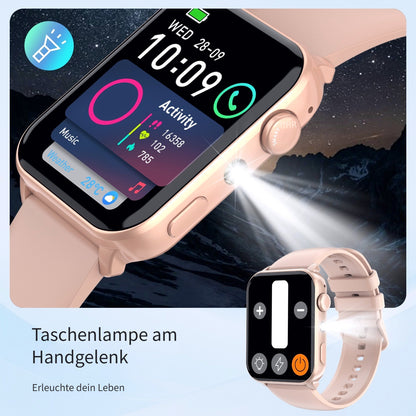 Neu 2025 – Upgraded Damen Smartwatch kompatibel mit Smartphones, Wireless 5.3 Smartwatch mit kabellosem Telefonieren/Schlaftracker/KI-Stimme, 100 Tage Akkulaufzeit, Sportarmbänder, großes Display, 120+ Modi, 350mAh Akku für Outdoor