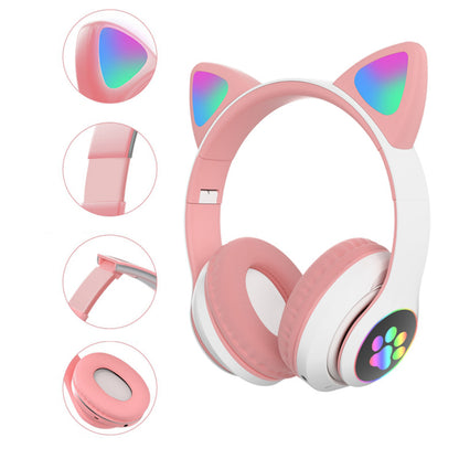 Kabellose Kopfhörer Retoo Techpro, Kinderkopfhörer, Katzenohren, RGB, Musik, Eingebauter Micro SD-Kartenleser, Eingebauter Akku, Kopfhörer, Hochwertiges Klangbild, Bis zu 6 Stunden Betriebszeit, Bis zu 18 Stunden Standby-Zeit, 2H Ladezeit, Jack-Eingang, Ü