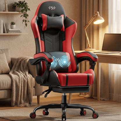 Gaming-Stuhl, ergonomischer Videospiel-Stuhl für Erwachsene, Gamer-Computerstuhl mit Kopfstütze, Massage-Lendenwirbelstütze, drehbarer Bürostuhl