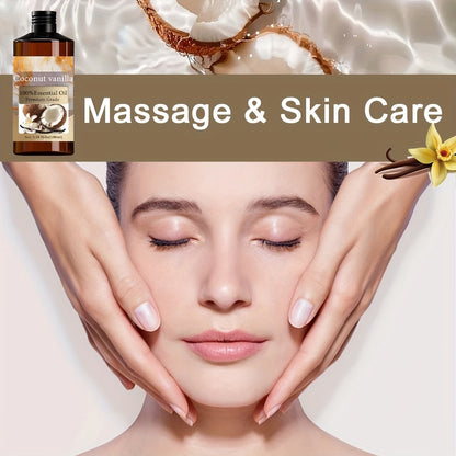 Kokos-Vanille Ätherisches Öl - Extrem Reines, 100% Reines Ätherisches Öl - Feuchtigkeitsspendend, Langanhaltender Duft, Geeignet für Haut, Haare, Nagelpflege, Bad, Unisex - Massageöl