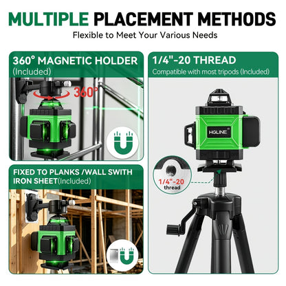 1 Set 16 Linien Laser Waterwaage 360 Automatisches Nivellieren, 4X360° Grüne Kreuzlinien Laser Waterwaage Werkzeug für Bau und Bilder Aufhängen, 4D Laser Waterwaage mit 2 Wiederaufladbaren Batterien