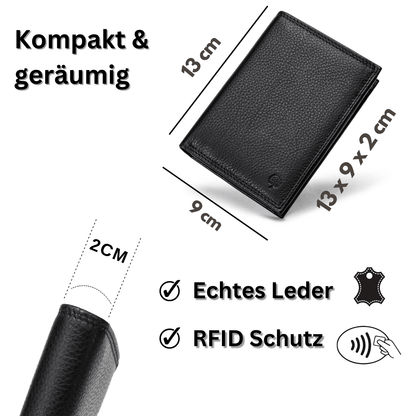 Herren Geldbörse aus echtem Wildleder – RFID Schutz, Vintage Stil, Großes Fassungsvermögen mit 12 Kartenfächern, Münzfach & Sichtfenster, Soft Touch, Langlebig
