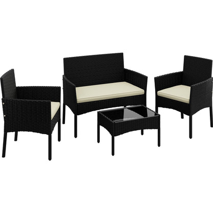 Costoffs 4-er Balkonmöbel Set Gartenmöbel Set Terassenmöbel Außen aus Polyrattan mit 2er Sofa 2 Stühle Tisch und Sitzkissen für Garten Terrasse Balkon
