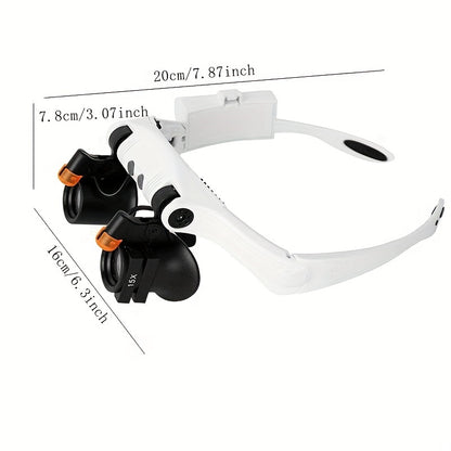 Kopfmontiertes Vergrößerungsglas und Mini-Faltvergrößerungsset (2er-Pack), Kopfband LED-beleuchtetes Vergrößerungsglas mit austauschbaren kalten und warmen Lichtern, mit 3X, 4X, 5X, 6X, 7X, 10X, 6 abnehmbaren Linsen, für Naharbeiten, Schmuck, (Keine Batte