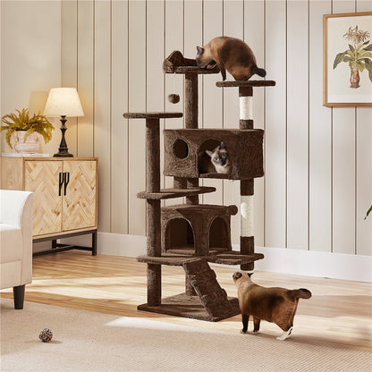 Costoffs Kratzbaum Katzenbaum 138 cm, Stabiler Katzenkratzbaum Katzenmöbel mit Spielkugel & Katzenhöhle, Kletterbaum für Katzen, Katzenhaus Kratzturm