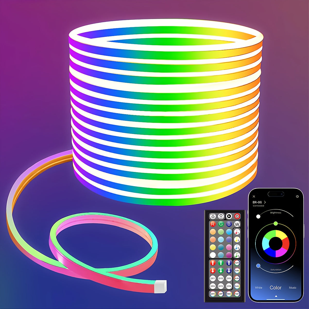 5M RGB Neon Lichtleiste, 24V für Schlafzimmer und Bett – Hauptansicht