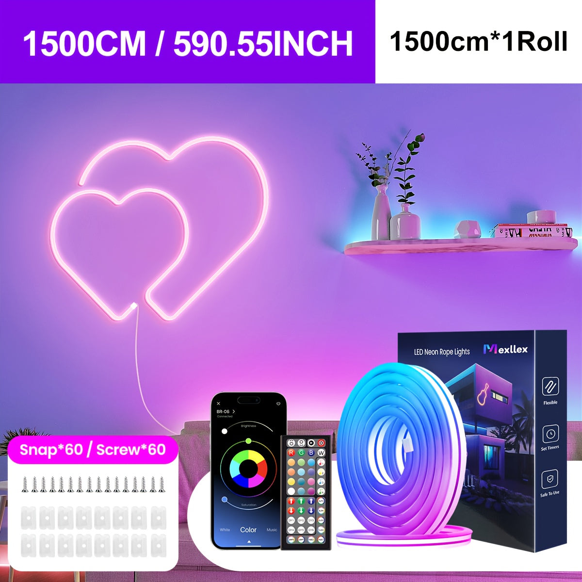 5M RGB Neon Lichtleiste, 24V für Schlafzimmer und Bett – Detailansicht 5