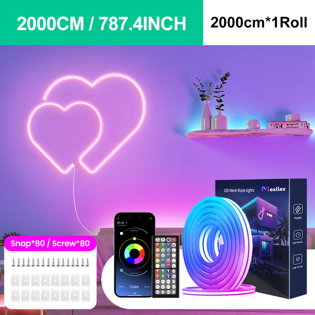 5M RGB Neon Lichtleiste, 24V für Schlafzimmer und Bett – Detailansicht 7