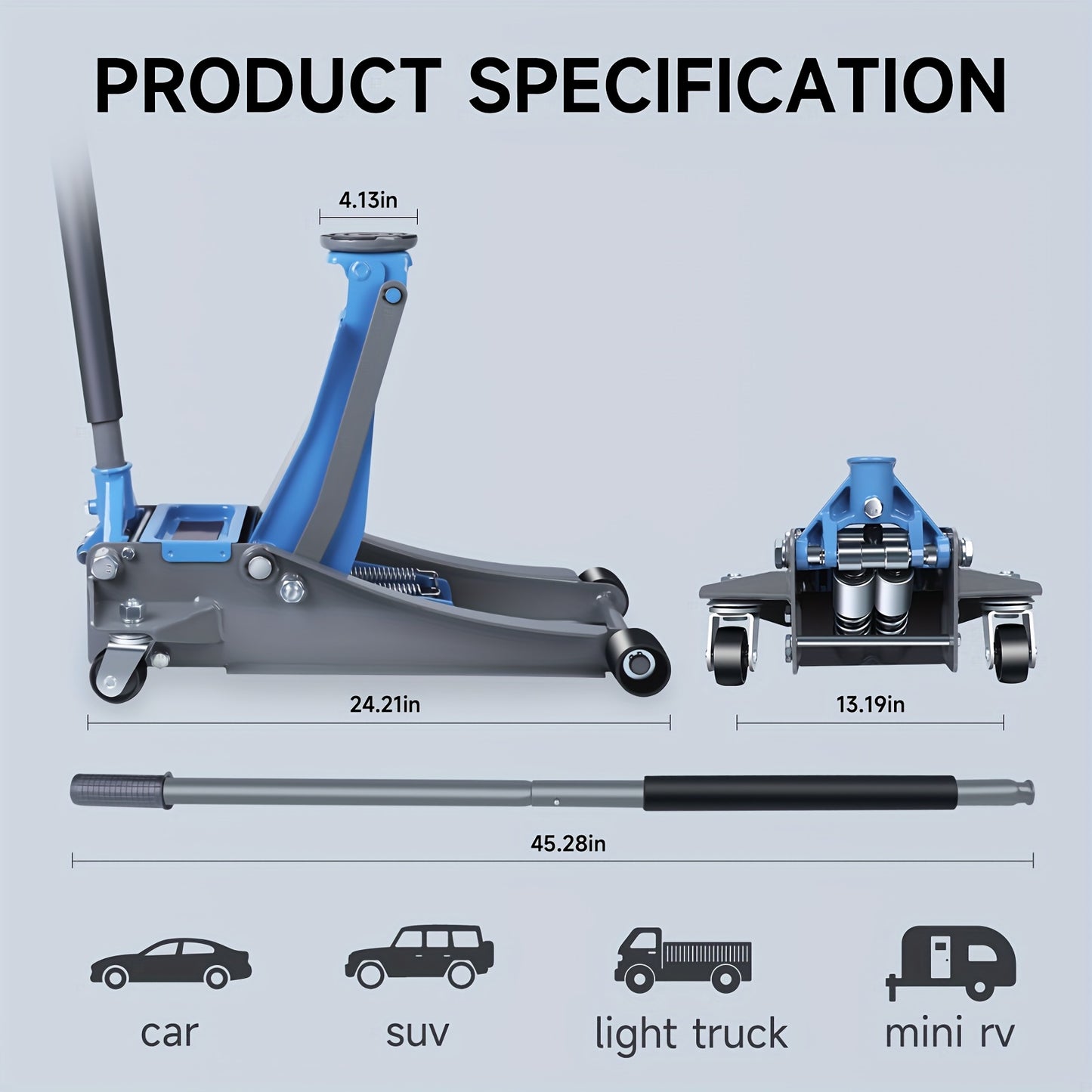 3T Professioneller Hochleistungs-Hydraulikwagenheber, Auto-Wagenheber, 135-460 mm/80-465 mm Hebeausmaß, 360° Drehbare Räder, Ergonomischer Griff für PKWs & SUVs, Fahrzeugwartung | Sicheres Hebezubehör | Wagenheber mit drehbaren Rädern, für Autowerkstatt u