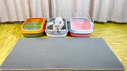 Große zweistufige Katzentoilettenmatte, spritz- und auslaufsicher, EVA-Material, verhindert Streuverschütten, rutschfest, waschbar, geruchsresistent, leicht zu reinigen – Ideal für Katzentoiletten und Schmutzschutz | Waschbare Katzematte | Strapazierfähig