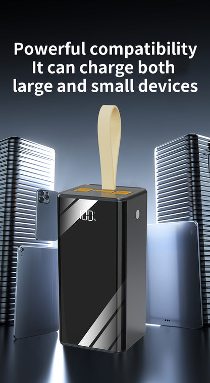 80000mAh Powerbank mit hoher Kapazität, tragbar, kompatibel mit Android/iOS Geräten (4×USB-Ausgang, Typ-C, Micro, Lightning-Anschlüsse), mit LED-Digitalanzeige, Beleuchtung, Schlüsselband