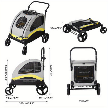 XXL faltbarer Hunde-Kinderwagen mit 4 Rädern, extra großer Kinderwagen mit abnehmbarer Trennwand, nur für einen großen Hund geeignet, Haustier-Reisekinderwagen, Hunde-Kinderwagen, Haustier-Jogger, Reise-Wagen, ein-Klick-Faltung, verstellbarer Griff, geeig