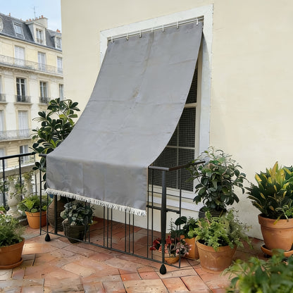 Klassischer einfarbiger Outdoor-Vorhang, Sonnenschutz-Vorhang, atmungsaktives, hochdichtes Polyester, dekorative Quastenbesatz, Vorhang mit Ösen im nordischen Stil für Terrasse, Veranda, Balkon, Eingangsbereich