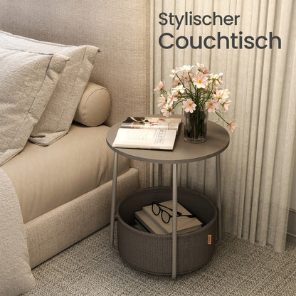 Couchtisch klein,Beistelltisch rund, kleiner Tisch, Wohnzimmertisch mit Stoffkorb, Stauraum für Wohnzimmer Schlafzimmer