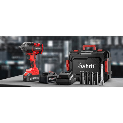 Avhrit Akku-Schlagschrauber 1000 N.m (738 Ft-lbs), mit 2× 4000mAh Akkus, Akku-Schlagschrauber 1/2 Zoll, Hochdrehmoment-Schlagschrauber mit 4× Schlagschrauber-Stecknüssen für verschiedene Schraubenwechsel, DIY, Schraubenanpassung