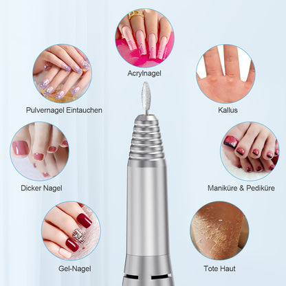 20000 U/min Elektrische Nagelfeile Nagelbohrer Acryl Nagel Set für Maniküre Gel Nagellackentferner mit 1 Packung Schleifstreifen, Aluminiumlegierung
