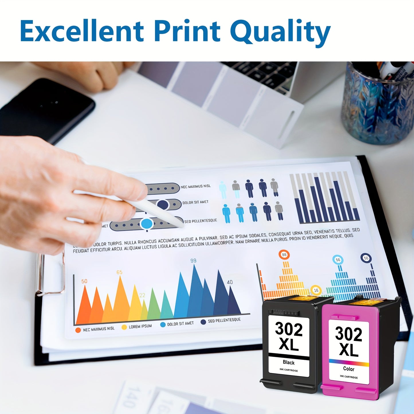 2er-Pack für HP 302XL High Yield Wiederaufbereitete Tintenpatronen (Schwarz & Farbe) - Kompatibel mit HP DeskJet 3630, 1110, 2130, Envy 4520, 4527, 4524, 4523, OfficeJet 3835, 3830, 3831, 4650, 5230 Druckern