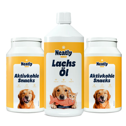 Neatly® Lachs Öl -1L- für Hunde Katzen - Kaltgepresstes Wildlachs Öl Omega-3-6-9 Vitamin E - für Fell, Haut und Gelenke
