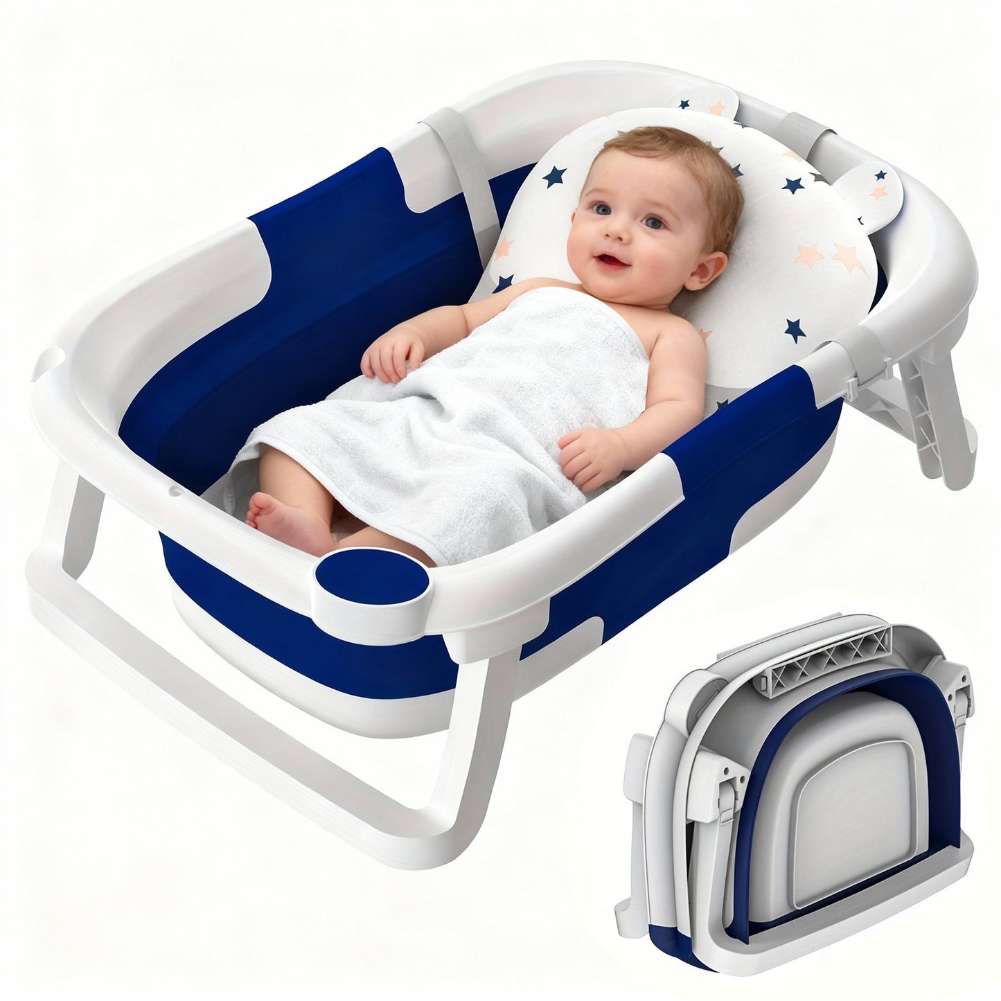 Cochildor Klappbare Babybadewanne mit weichem Kissen & rutschfester Matte – Tragbare zusammenklappbare Badewanne für Säuglinge 0-12 Monate, Badewanne (60,5x43x20,5cm), reisefreundliches Badebecken (Rosa/Grau)