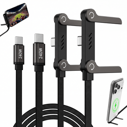 2 Stk. verbessertes MAX 240W Schnellladekabel, Typ-C-auf-Typ-C, Datenkabel mit Ständer, Multifunktions-Datenkabel, Auto-Datenkabel, unsichtbares Ladekabel mit Ständer, 240W super schnelles Zweifunktions-Ladekabel mit Ständer, geeignet für Gaming, Büro, Au