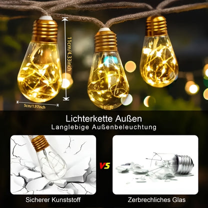 Solar-Feenlichterketten für den Außenbereich, 25/10 Retro Hanfseil-Hängehof-Lichtstreifen, 12 Blinkmodi, geeignet für Geburtstagsfeiern, Innenhöfe, Zäune, Geschäfte, Hochzeiten, Camping, Bäume