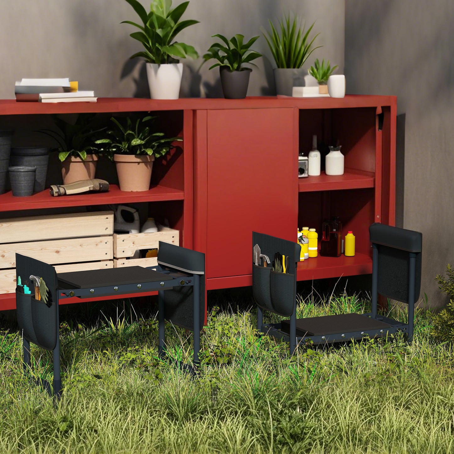 Arbeits-Hocker Gartenhocker Klappbarer Arbeits-Hocker Gartenhocker Kniesitz Klappbarer 57x44x30cm Max. Belastung 150kg Anthrazit Grün Höhenverstellbar