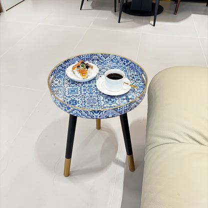 Boho-Chic Runder Couchtisch-Tablett mit Griffen - Vielseitiger Beistelltisch für Teestunde & Entspannung, Stilvolles Wohnkultur-Akzent
