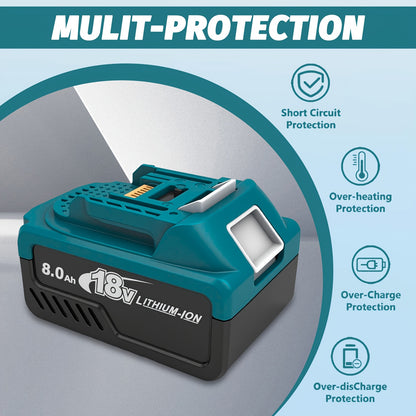 Nur Ladegerät/ 2x Akkus 8000mAh BL1860B mit Ladegerät für Makita 18V Akku-Ersatzakku BL1860 BL1850B BL1850 BL1840 BL1845 BL1835 BL1830 BL1815 LXT-400 mit Anzeige, Typ-C-Ladeanschlüsse, für kabelloses Makita-Werkzeug